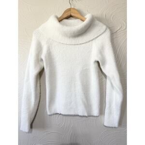 Major Label Ultra Soft White Fuzzy Cowl Neck Sweater Size L